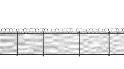 Long chain-link fence with barbed wire in outdoor setting