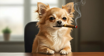 Cool Chihuahua Smoking Cigar Business Boss Dog