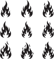 Here's a fiery collection of icons: vector symbols of burning flames and hot bonfires, designed with orange and yellow elements