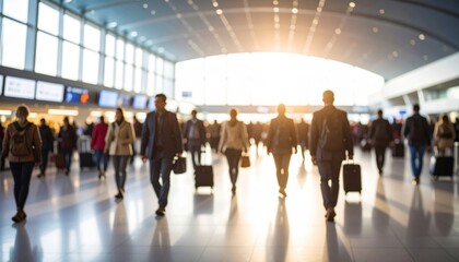 Busy Airport Terminal At Sunrise