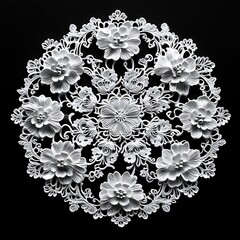 Fototapeta premium Ornate, circular, white floral design