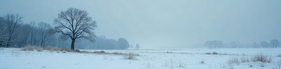 Fototapeta premium Desolate Winter Landscape Frozen Trees Under a Gray Sky, Evoking Chilling Dread and Loneliness
