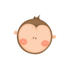 Cute Kawaii Monkey Face – Blushing Cartoon Animal Head Illustration
