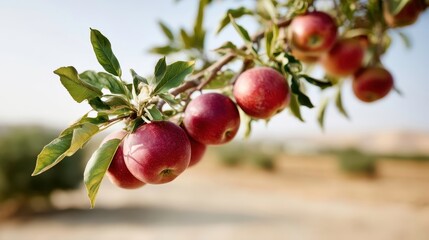 Ripe Red Apples on Branch - Orchard Harvest - nature food