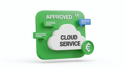Approved UI Cloud Service Illustration with Euro Symbol and Communication Bubbles