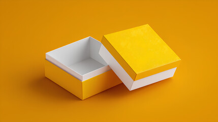 Yellow and White Minimalist Gift Box Mockup on Orange Background