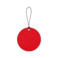 Blank red circular tag with white stitching and black string