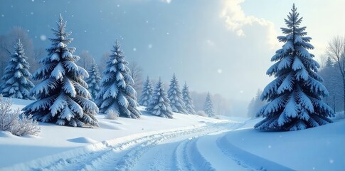 Fototapeta premium Tranquil Winter Landscape Heavy Snowfall Blankets Frosty Branches in a Serene, Chilling Atmosphere - Perfect for Holiday and Cold Weather Designs