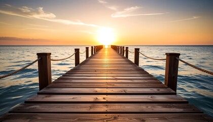 Fototapeta premium Sunrise over tranquil wooden pier