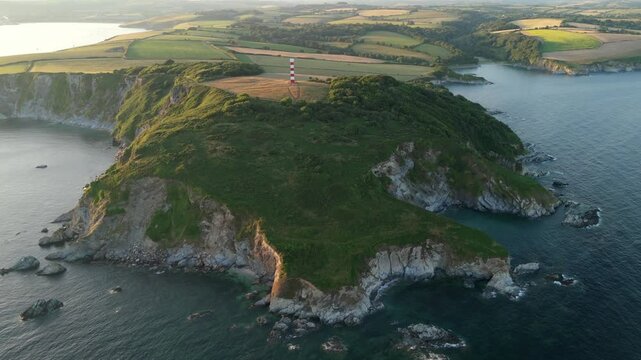 Aerial view of Gribbin Head daymark, United Kingdom.