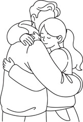 A vector illustration of a warm and secure embrace between two people conveying comfort and intimate connection in outline