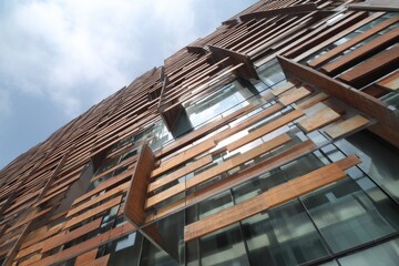 Modern architecture: Sleek glass and warm wood create a striking contrast.