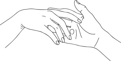 A vector illustration of one hand gently placing a ring on another hand