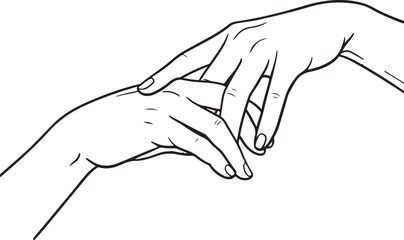 A vector illustration of two hands delicately touching at the fingertips conveying a tender connection and gentle interaction