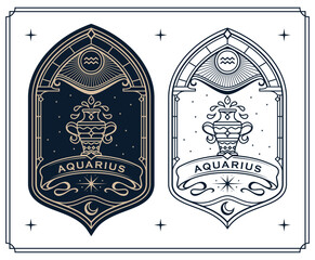 
aquarius zodiac sign astrology cards set , horoscope, tarot, fortune teller. Vintage mystical illustration outline hand drawing, magical esoteric horoscope templates for wall print poster
