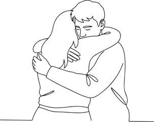 A vector illustration of two people embracing each other tightly symbolizing love comfort and emotional support in outline.