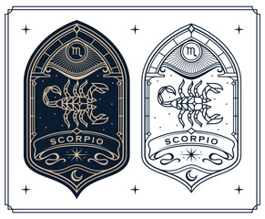 scorpio zodiac sign astrology cards set , horoscope, tarot, fortune teller. Vintage mystical illustration outline hand drawing, magical esoteric horoscope templates for wall print poster