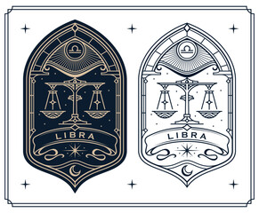 libra zodiac sign astrology cards set , horoscope, tarot, fortune teller. Vintage mystical illustration outline hand drawing, magical esoteric horoscope templates for wall print poster