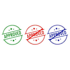 Green approved stamp red rejected stamp and blue approved stamp with stars