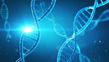 A glowing, abstract representation of a DNA double helix structure.