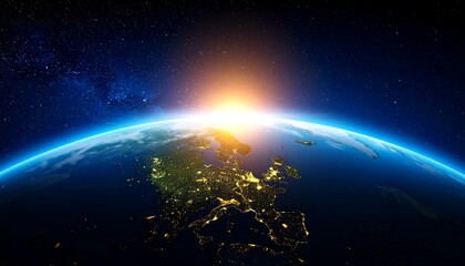 Obraz premium Earth at sunrise, city lights (1)