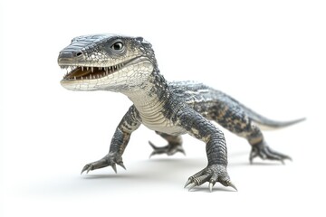Obraz premium Monitor lizard chasing prey 3d cartoon character on white background