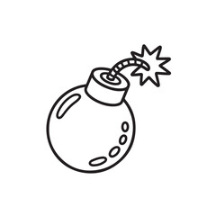 Minimalist Bomb Line Icon – Thin Outline Explosive Symbol Isolated on White Background