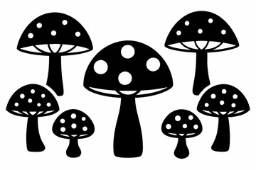 Mushroom Icon Bundle - 6 Silhouettes in Black Vector