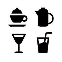 Coffee & drinks icons coffee cup, teapot, cocktail glass, takeaway cup.
