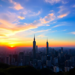Taiwan skyline Beautiful cityscape at sunset in Taipei