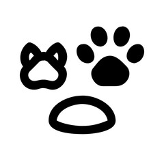 Pets & animal’s icons paw print, pet bowl, dog, cat.