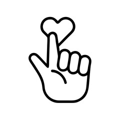 Minimalist Finger Heart Gesture Icon Expressing Love and Affection with Simple Hand Symbol on Transparent Background for Website and Graphic Designs