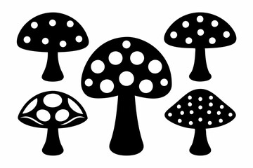 Mushroom Icon Bundle - 6 Silhouettes in Black Vector