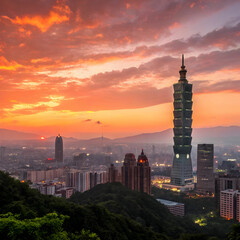 Taiwan skyline beautiful cityscape at sunset in t