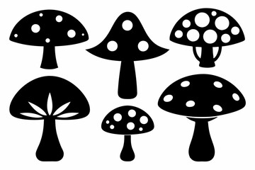 Mushroom Icon Bundle - 6 Silhouettes in Black Vector