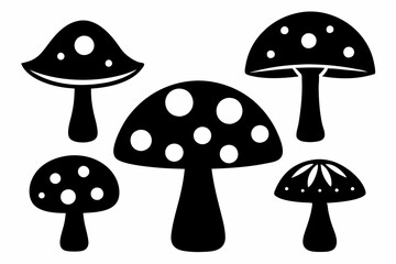 Mushroom Icon Bundle - 6 Silhouettes in Black Vector