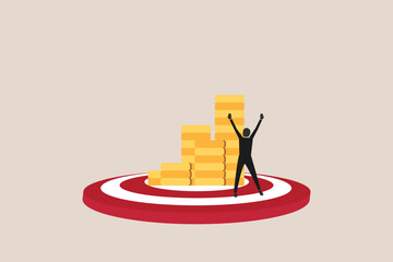 Happy businessman on target. concept of Reaching financial freedom, investment goal or income target, wealth planning achievement, prosperity or financial independence
