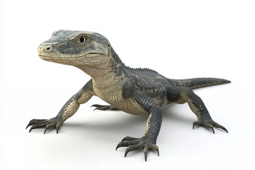 Naklejka premium Monitor lizard chasing prey 3d cartoon character on white background