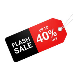 Flash sale up to forty percent off red tag on black background