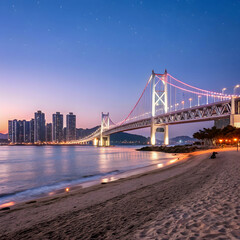 gwangan bridge and haeundae at night in Busan Kore