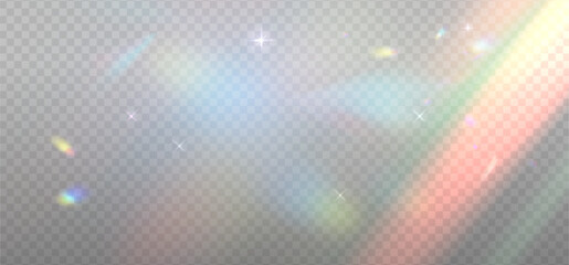 Fototapeta na wymiar Colorful light reflection highlights. Glare from sun, water and glass. Glittering particles for social media backgrounds, product presentations, photo shots. Vector eps10