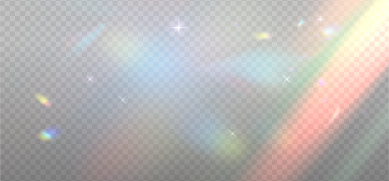 Colorful light reflection highlights. Glare from sun, water and glass. Glittering particles for social media backgrounds, product presentations, photo shots. Vector eps10