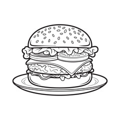 Burger coloring page vector illustration on white background

