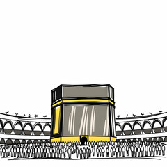 Holy Kaaba in Mecca Saudi Arabia Hand Drawn Sketch Vector illustration