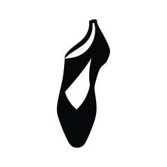 Single elegant black ballet slipper silhouette suggests dance and classic style on transparent background