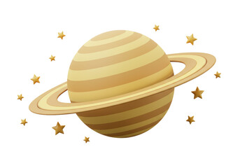 Isolated Saturn Planet with Rings and Stars 3D Render