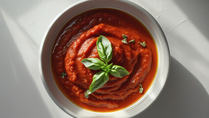 Hearty Homemade Marinara: Fresh Tomato Sauce with Basil Garnish for Italian Cuisine - Vegetarian Pasta Delight with Rich Flavor, Organic Ingredients and Classic Italian Flavors