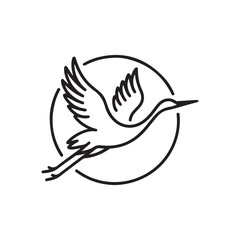 Crane Bird Line Icon – Minimalist Outline Wading Bird Illustration
