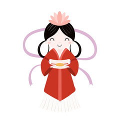 Kawaii girl, Chinese moon goddess Change, holding mooncake isolated on transparent. Flat vector illustration. Cute cartoon character. Mid Autumn Festival design element, holiday clip art