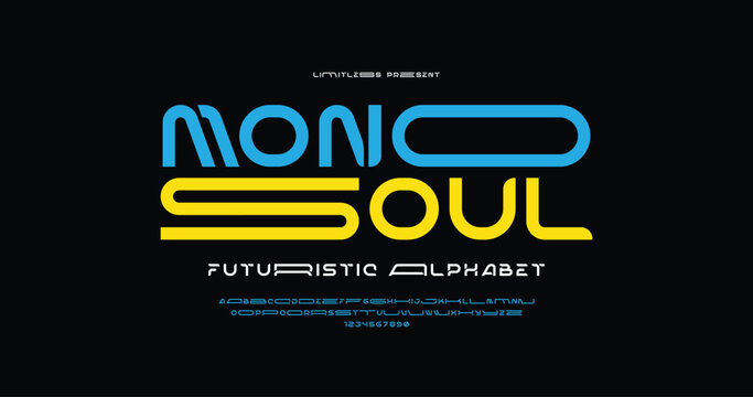 Mono Soul: a rounded, futuristic font with a youthful pop feel. Designed for Gen Z branding, neon logos, and digital fashion. Includes A to Z letters and numbers in vibrant vector style.